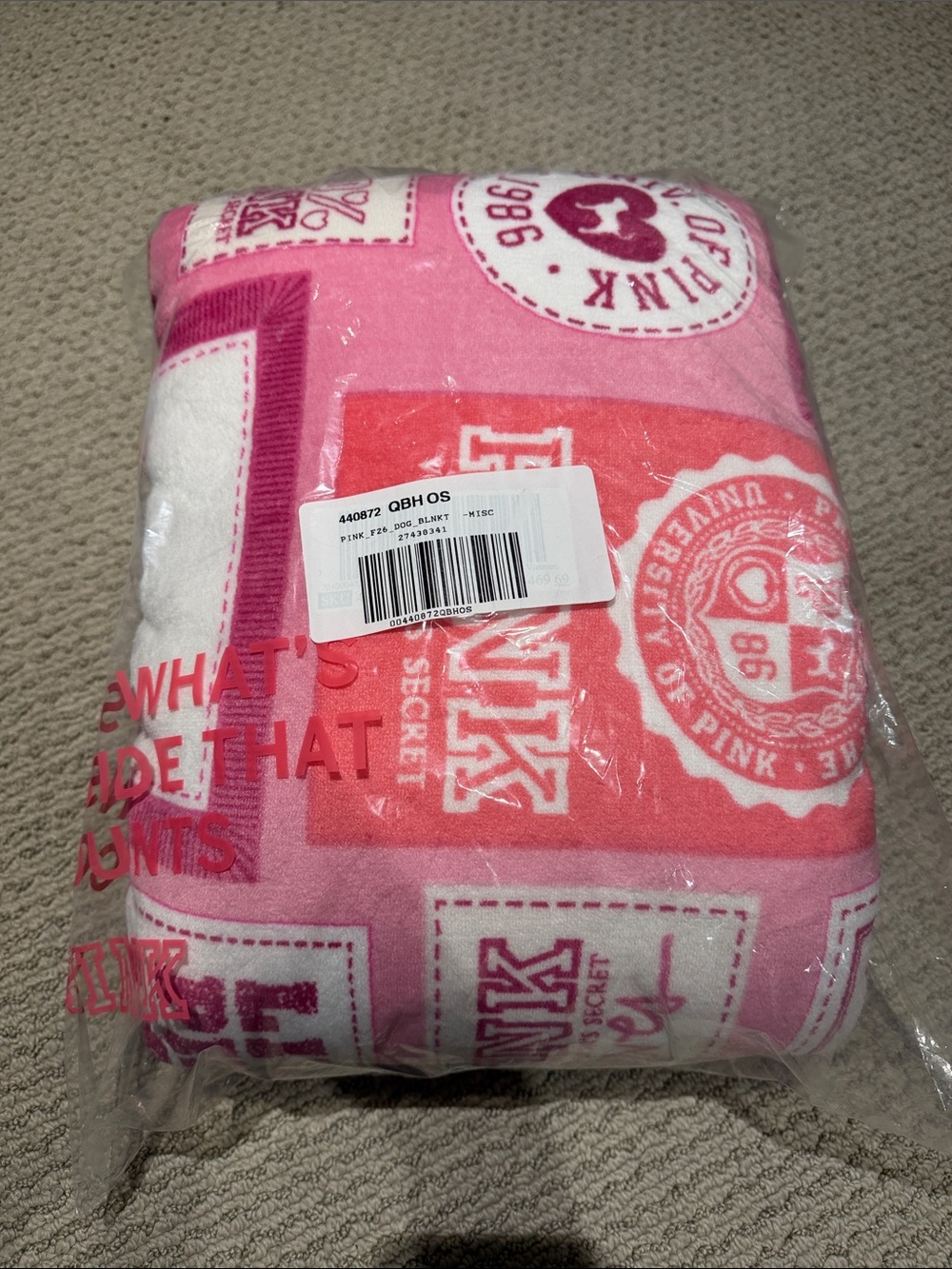 PINK Victoria's Secret Patchwork Logo Plush Throw